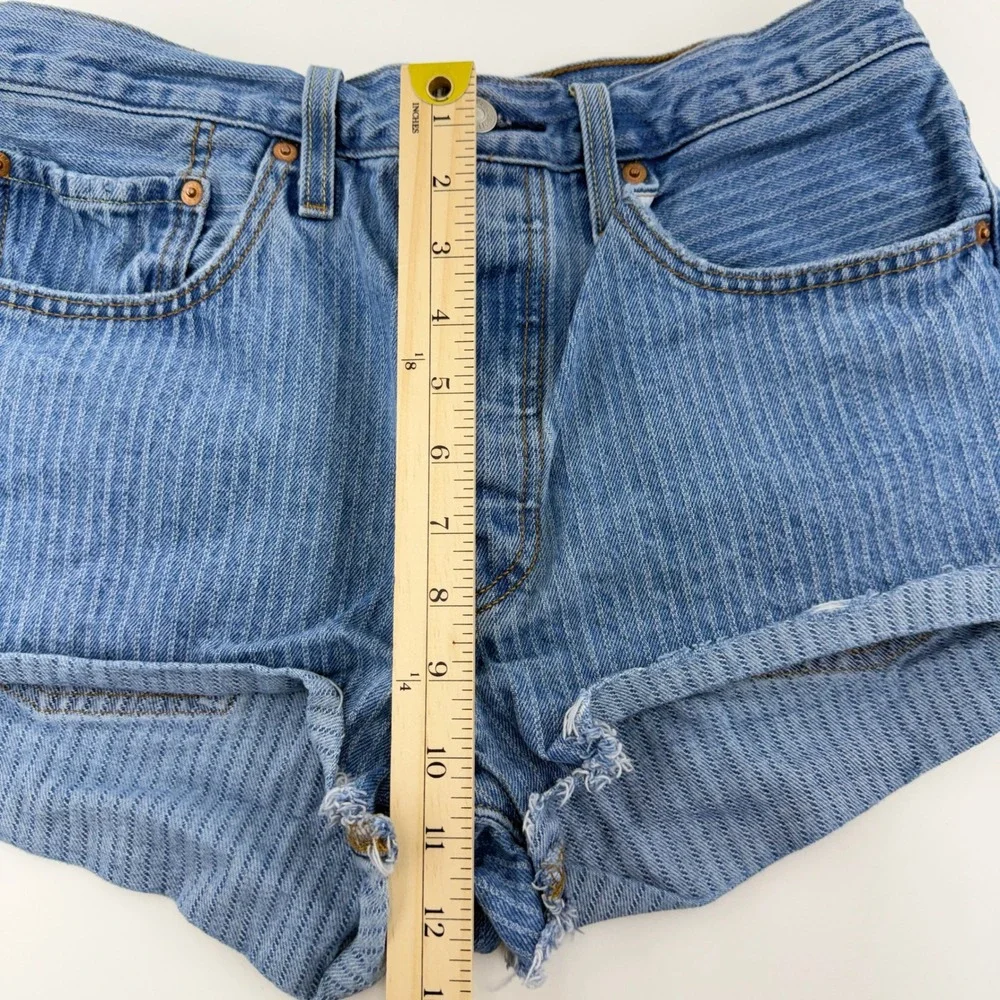 Levi's 501 Pinstripe Denim Shorts Women's W30 High Rise Cutoff Button Fly